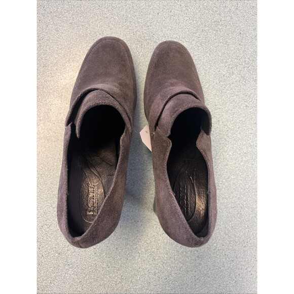 Born Booties Women's 7.5 Shoes Slip On Loafers 3" Heels Gray Suede Leather Block - Picture 5 of 8